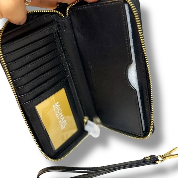 Michael Kors Black MK Monogram Jet Set Signature Zip Wallet Wristlet - Picture 4 of 5